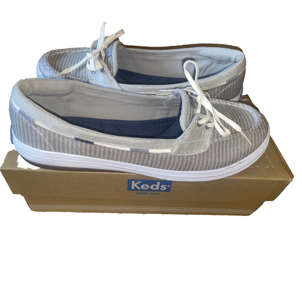 Women’s Keds Casual Grey/White/Tan Boat Shoes Size 8-M – Excellent Condition!